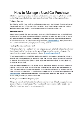 how to manage a used car purchase how to manage