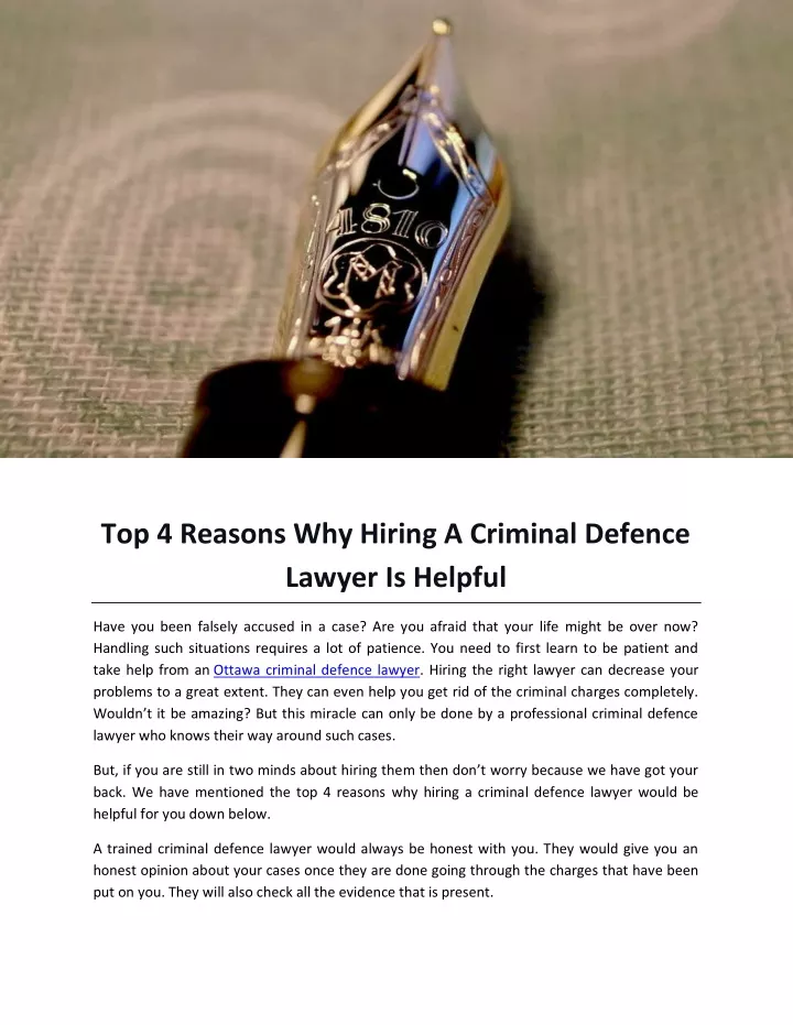 Ppt Top 4 Reasons Why Hiring A Criminal Defence Lawyer Is Helpful Powerpoint Presentation Id