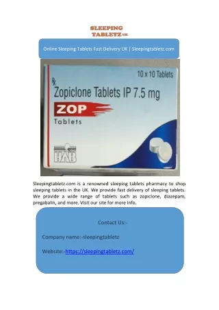 Online Sleeping Tablets Fast Delivery UK | Sleepingtabletz.com