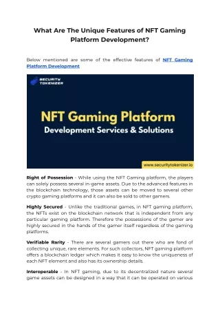 what are the unique features of nft gaming