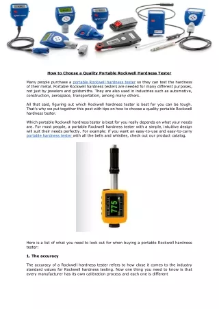 How to Choose a Quality Portable Rockwell Hardness Tester