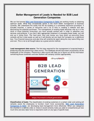 Better Management of Leads is Needed for B2B Lead Generation Companies