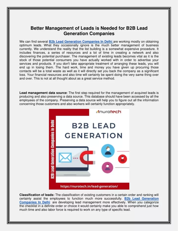 better management of leads is needed for b2b lead