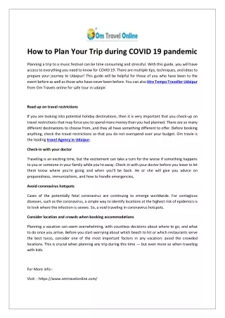 How to Plan Your Trip during COVID 19 pandemic