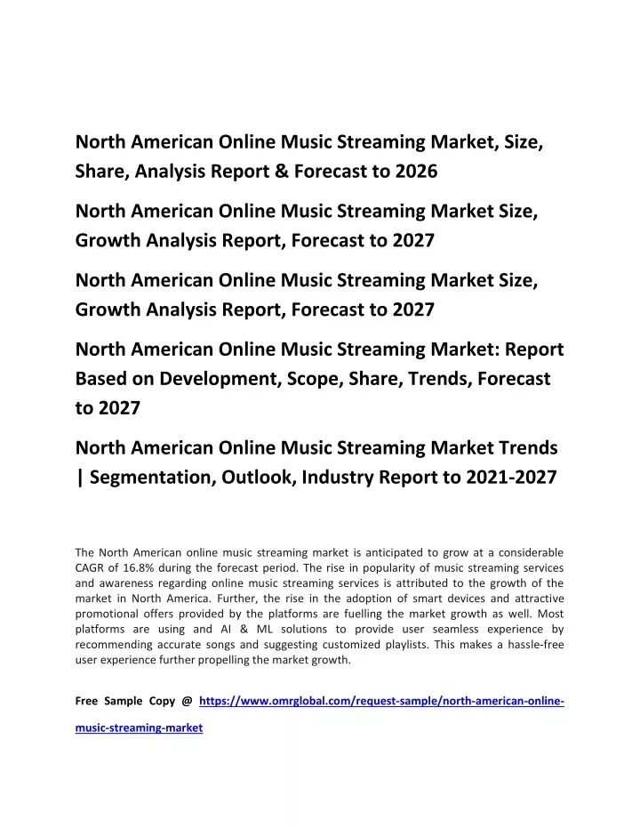 north american online music streaming market size