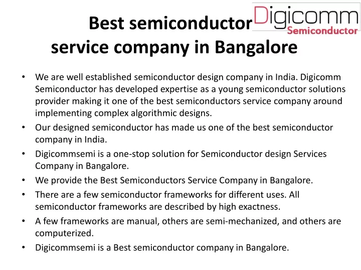 best semiconductors service company in bangalore