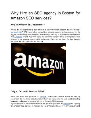 Why Hire an SEO agency in Boston for Amazon SEO services