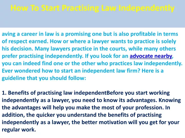how to start practising law independently