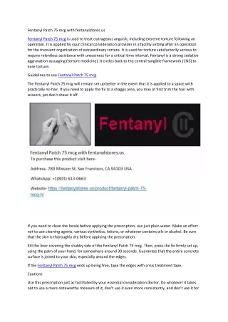 Fentanyl Patch 75 mcg with fentanylstores.us