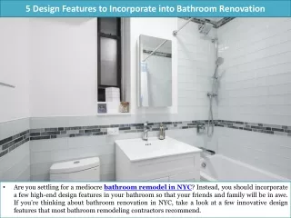 5 Design Features to Incorporate into Bathroom Renovation