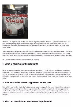 Mass Gainer - Option for undernourished people