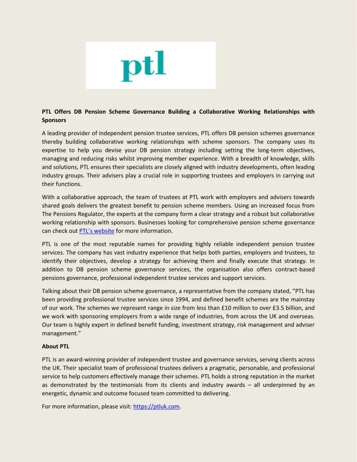 ptl offers db pension scheme governance building