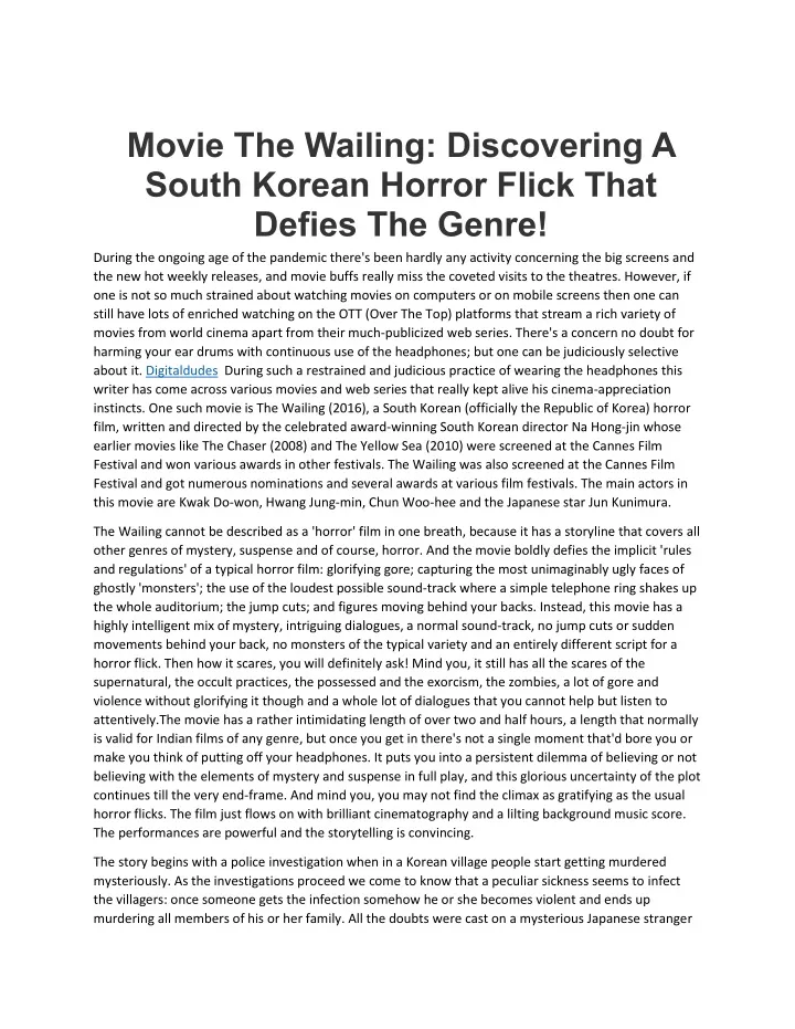 movie the wailing discovering a south korean