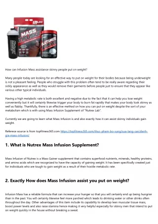 Exactly how can Mass Infusion of Nutrex aid skinny individuals gain weight?