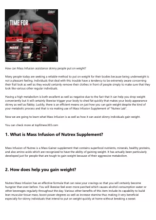 Exactly how can Nutrex Mass Infusion aid skinny individuals gain weight?