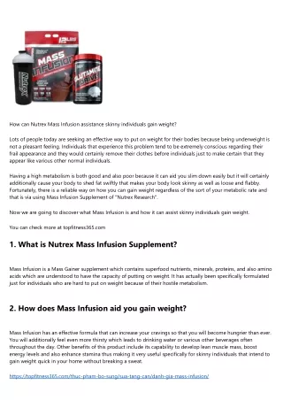 Just how can Nutrex Mass Infusion aid skinny people put on weight?