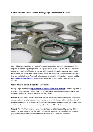 5 Materials to Consider When Making High-Temperature Gaskets