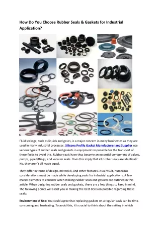 How Do You Choose Rubber Seals & Gaskets for Industrial Application