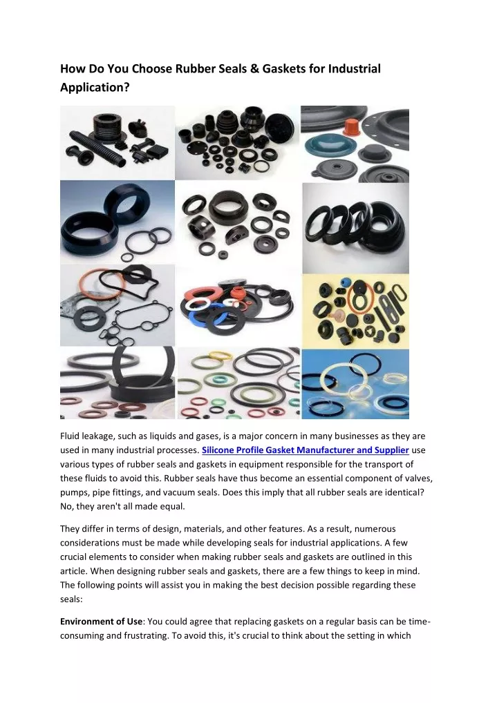 how do you choose rubber seals gaskets