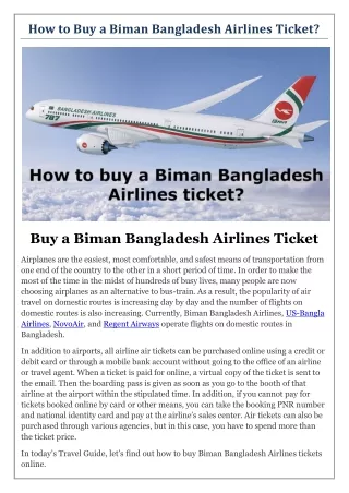 how to buy a biman bangladesh airlines ticket