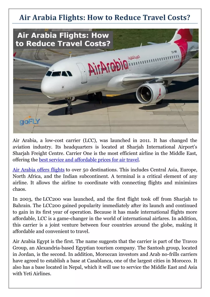 air arabia flights how to reduce travel costs