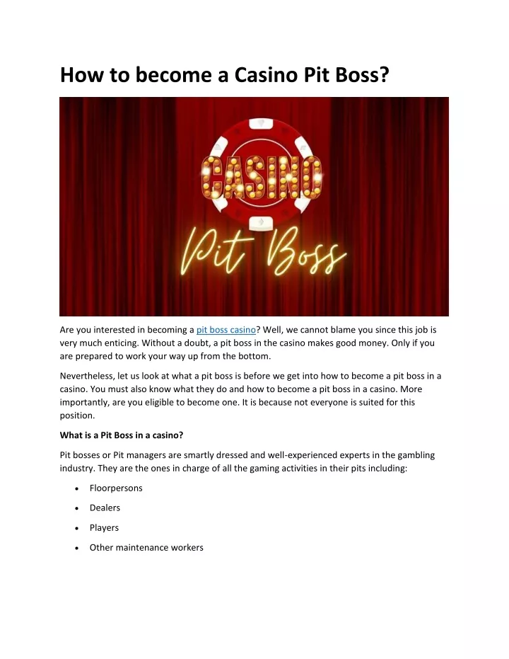 how to become a casino pit boss