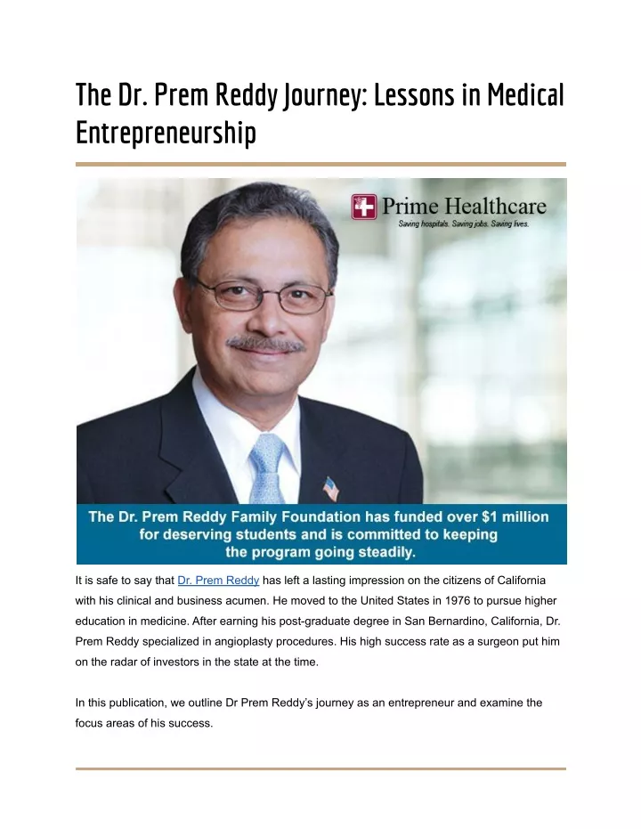 the dr prem reddy journey lessons in medical