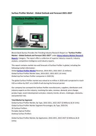 surface profiler market global outlook