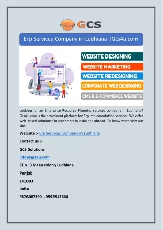Erp Services Company in Ludhiana |Gcs4u.com