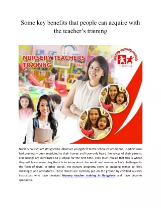 Some key benefits that people can acquire with the teacher’s training