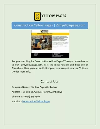 Construction Yellow Pages | Zimyellowpage.com