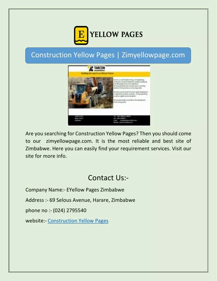 construction yellow pages zimyellowpage com