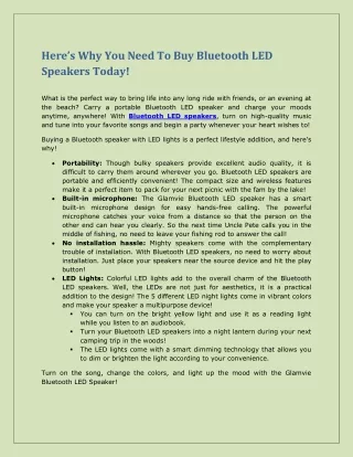 Here’s Why You Need To Buy Bluetooth LED Speakers Today!
