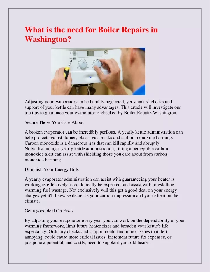 what is the need for boiler repairs in washington