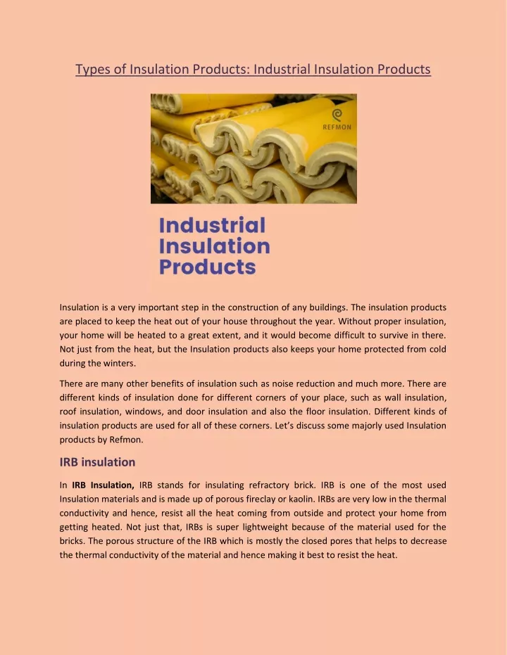 types of insulation products industrial