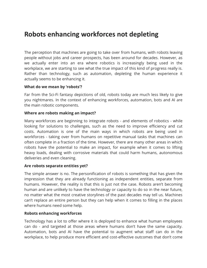 robots enhancing workforces not depleting