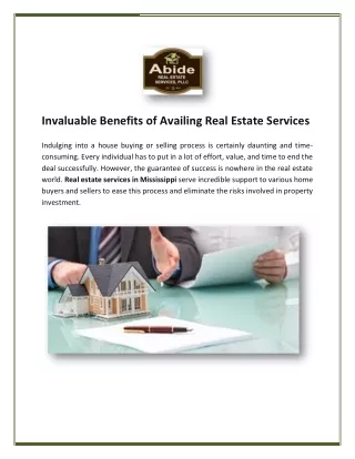 Invaluable Benefits of Availing Real Estate Services In Mississippi