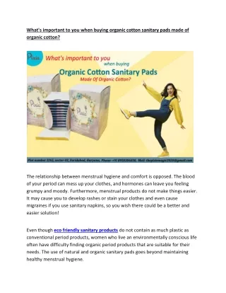 Importance of organic cotton sanitary pads made of organic cotton