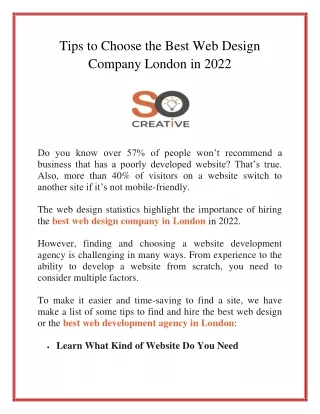 Tips to Choose the Best Web Design Company London in 2022