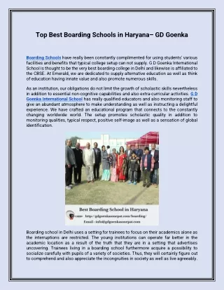 Top Best Boarding Schools in Haryana– GD Goenka
