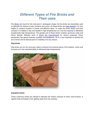 different types of fire bricks and their uses