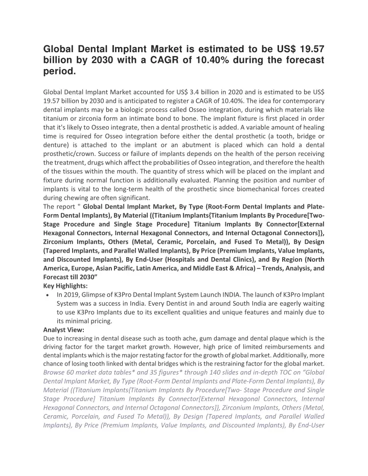 global dental implant market is estimated