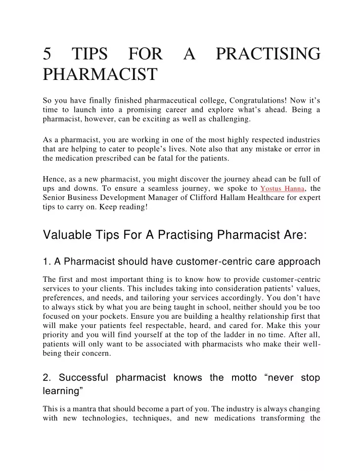 5 tips for a practising pharmacist
