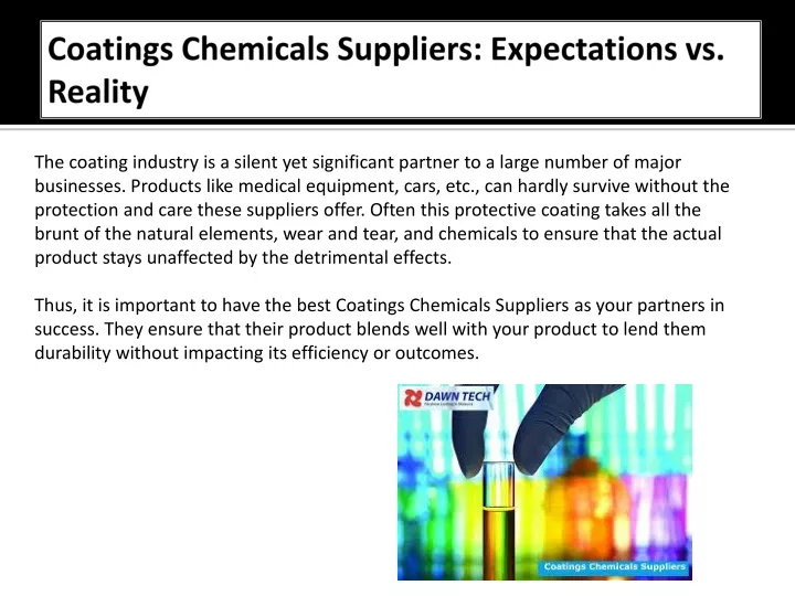 coatings chemicals suppliers expectations vs reality