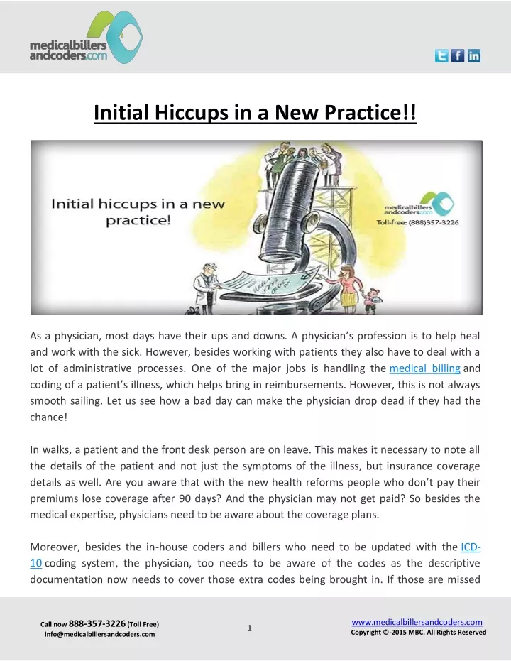 initial hiccups in a new practice