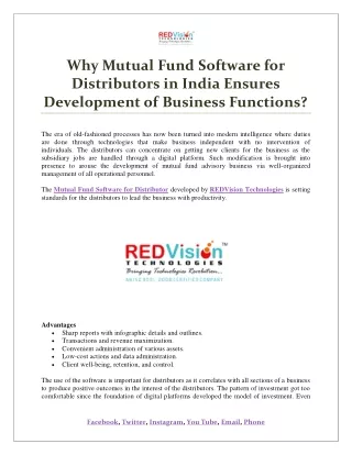 why mutual fund software for distributors
