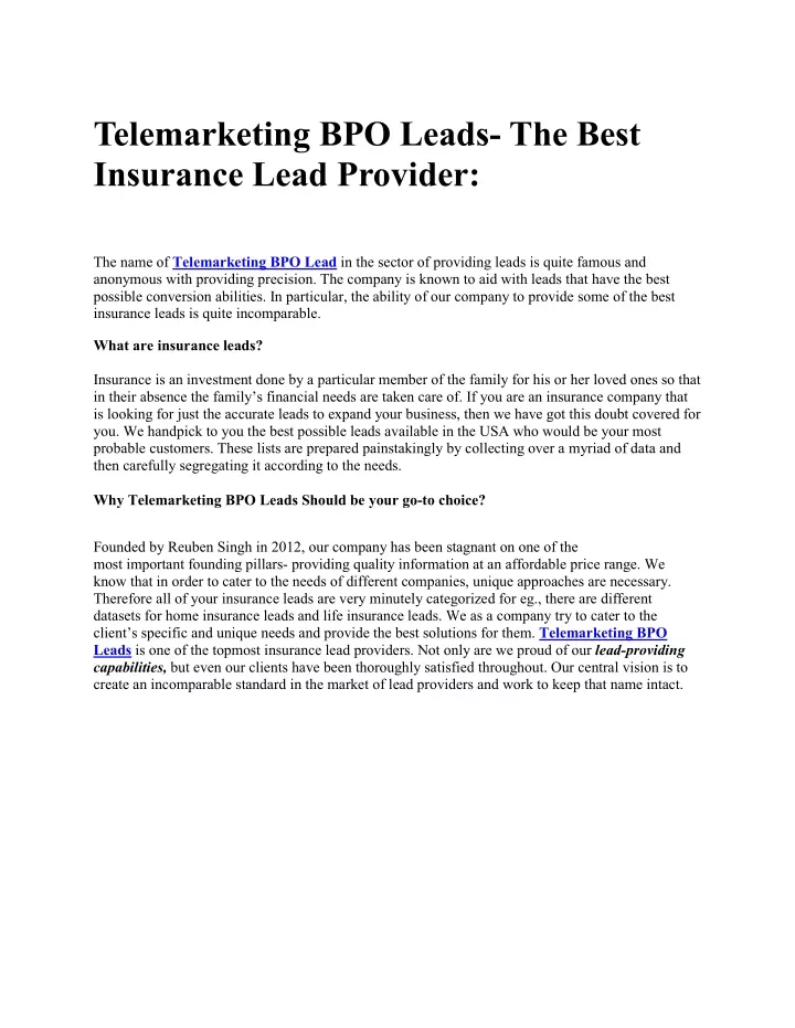 telemarketing bpo leads the best insurance lead