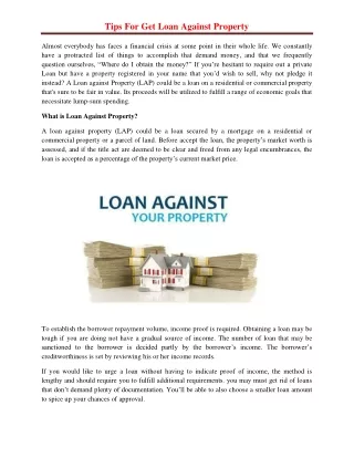tips for get loan against property