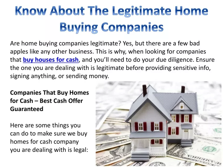 know about the legitimate home buying companies