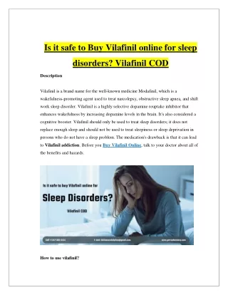Is it safe to buy Vilafinil online for sleep disorders? Vilafinil COD